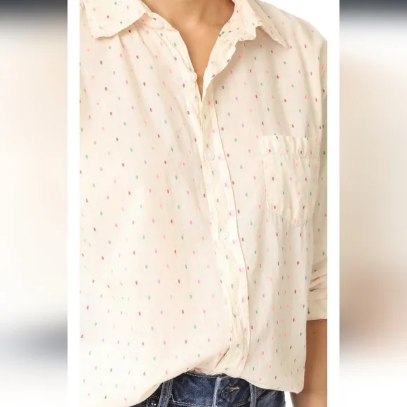 Sundry Anthropologie White Button-Up Polka Dot Size 2 - Picture 8 of 10